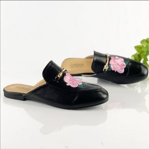 Catherine Malandrino Black Mule Pink Rose Horsebit